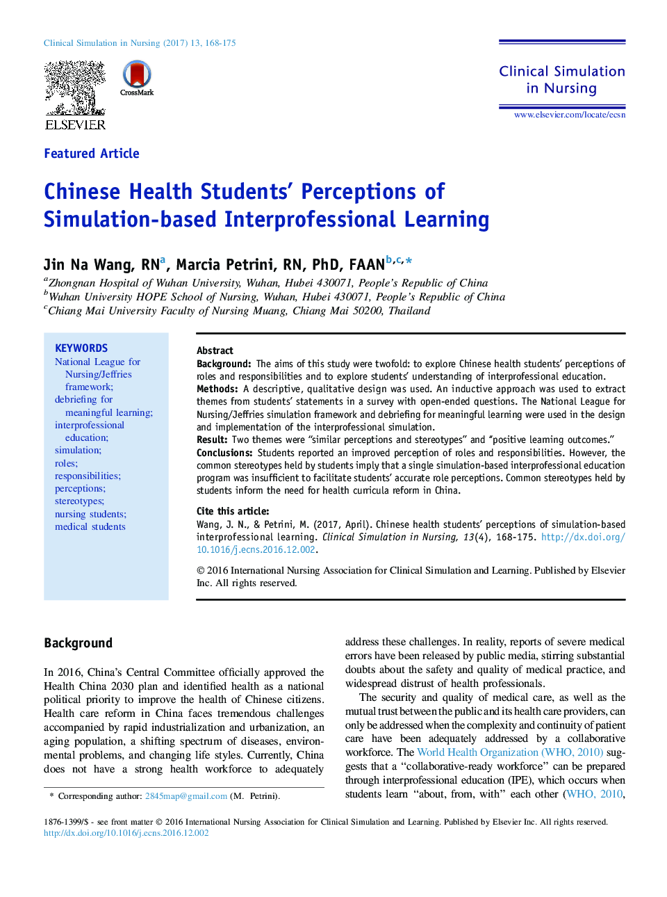 Chinese Health Students' Perceptions of Simulation-based Interprofessional Learning