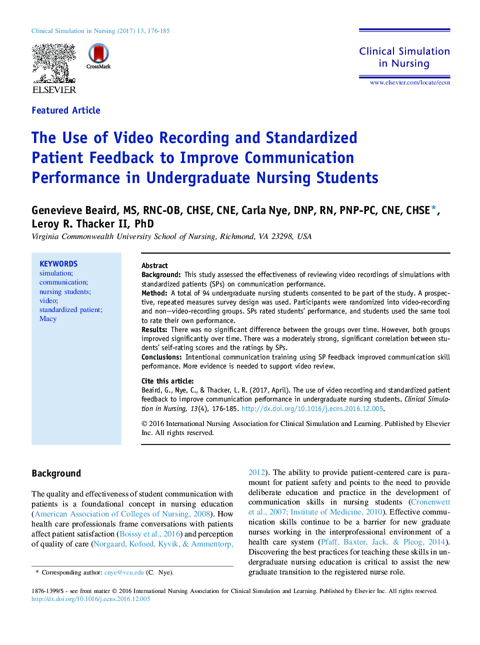 The Use of Video Recording and Standardized Patient Feedback to Improve Communication Performance in Undergraduate Nursing Students