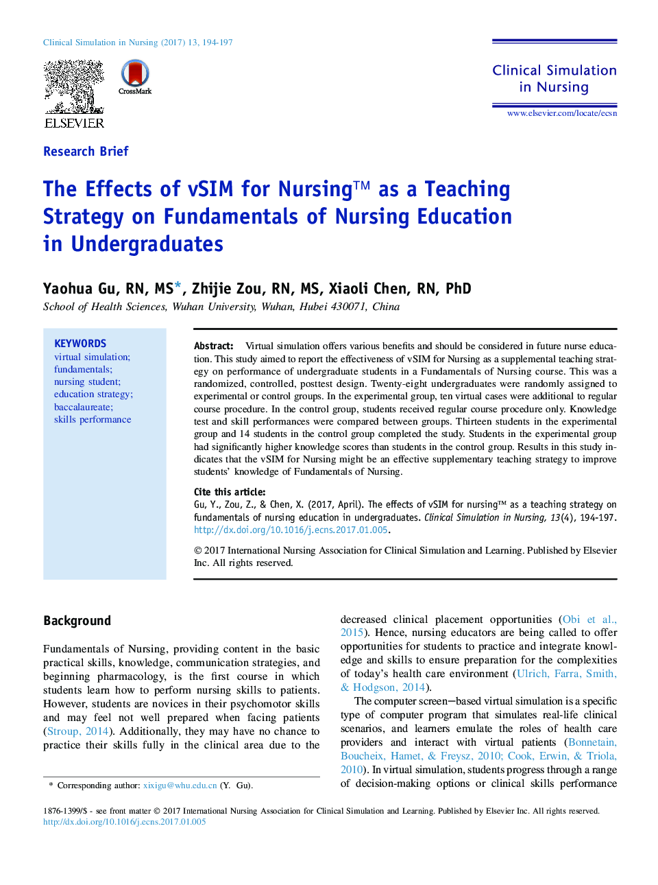 The Effects of vSIM for Nursingâ¢ as a Teaching Strategy on Fundamentals of Nursing Education in Undergraduates