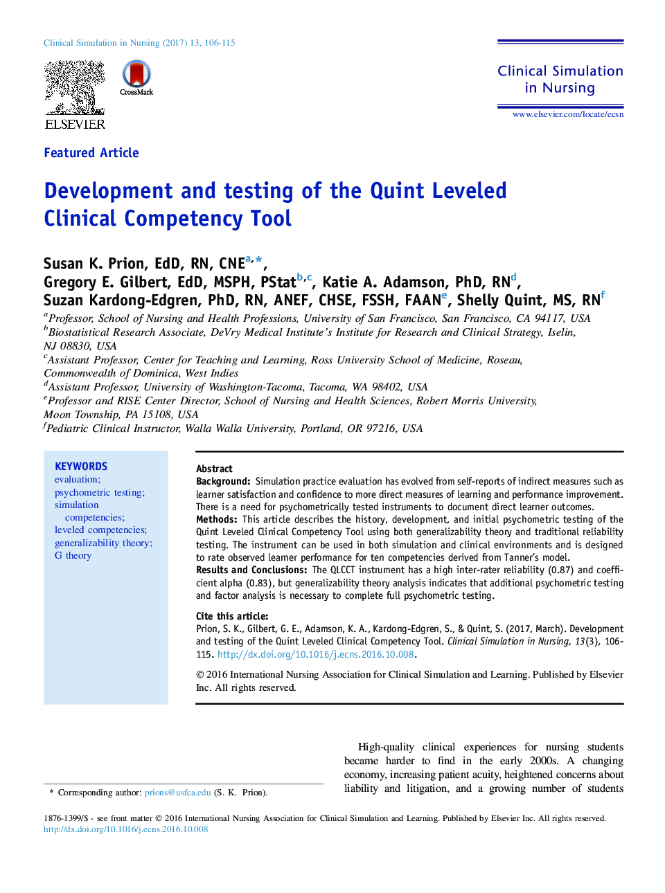 Development and testing of the Quint Leveled Clinical Competency Tool