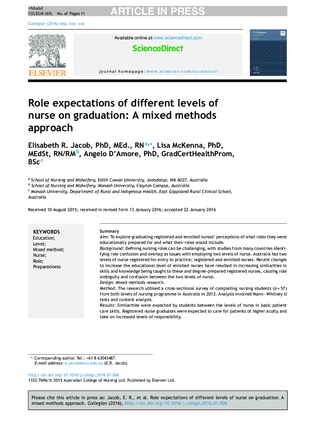 Role expectations of different levels of nurse on graduation: A mixed methods approach