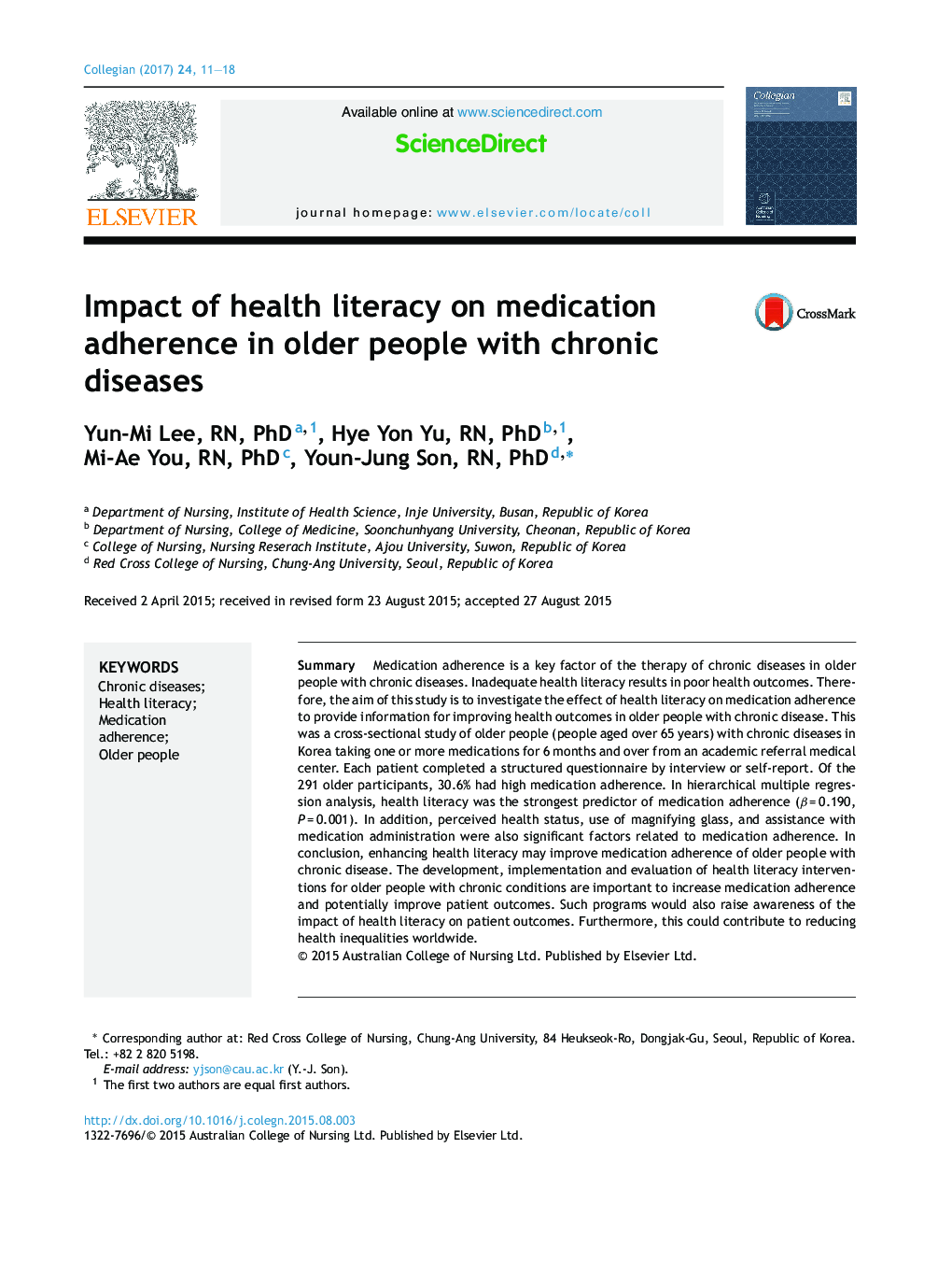 Impact of health literacy on medication adherence in older people with chronic diseases