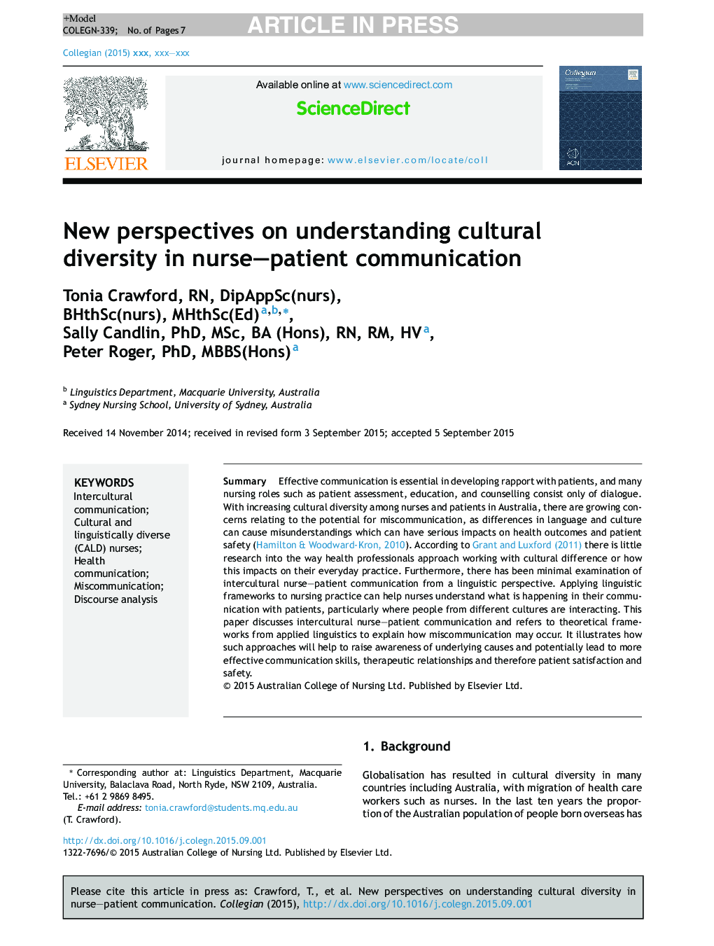New perspectives on understanding cultural diversity in nurse-patient communication
