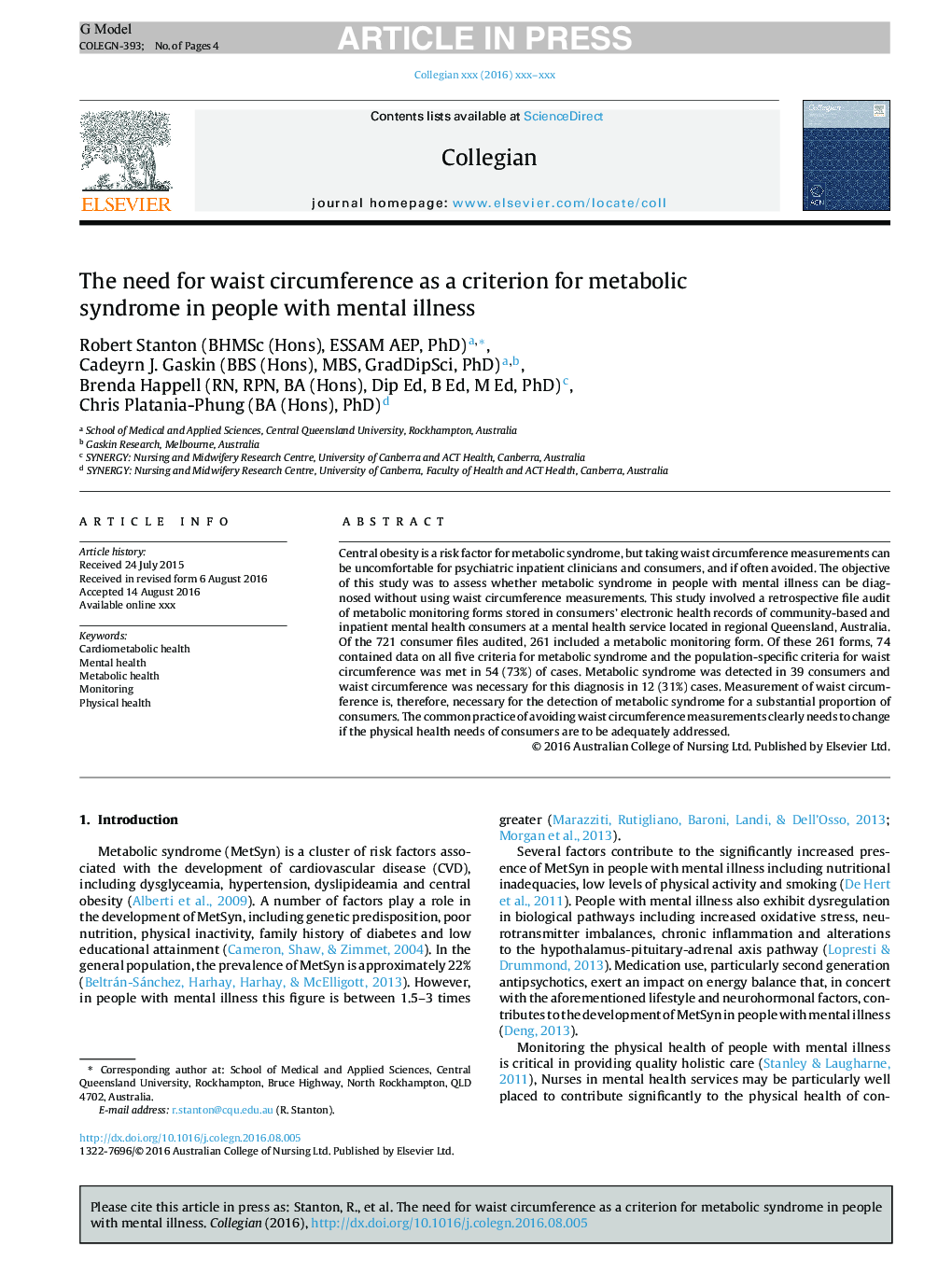 The need for waist circumference as a criterion for metabolic syndrome in people with mental illness