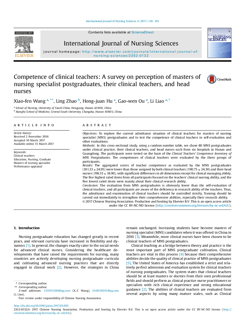 Competence of clinical teachers: A survey on perception of masters of nursing specialist postgraduates, their clinical teachers, and head nurses