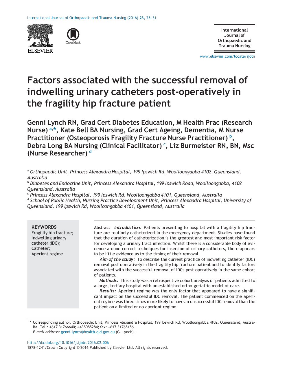 Factors associated with the successful removal of indwelling urinary catheters post-operatively in the fragility hip fracture patient