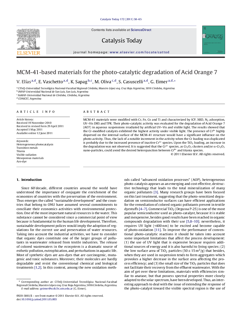 MCM-41-based materials for the photo-catalytic degradation of Acid Orange 7