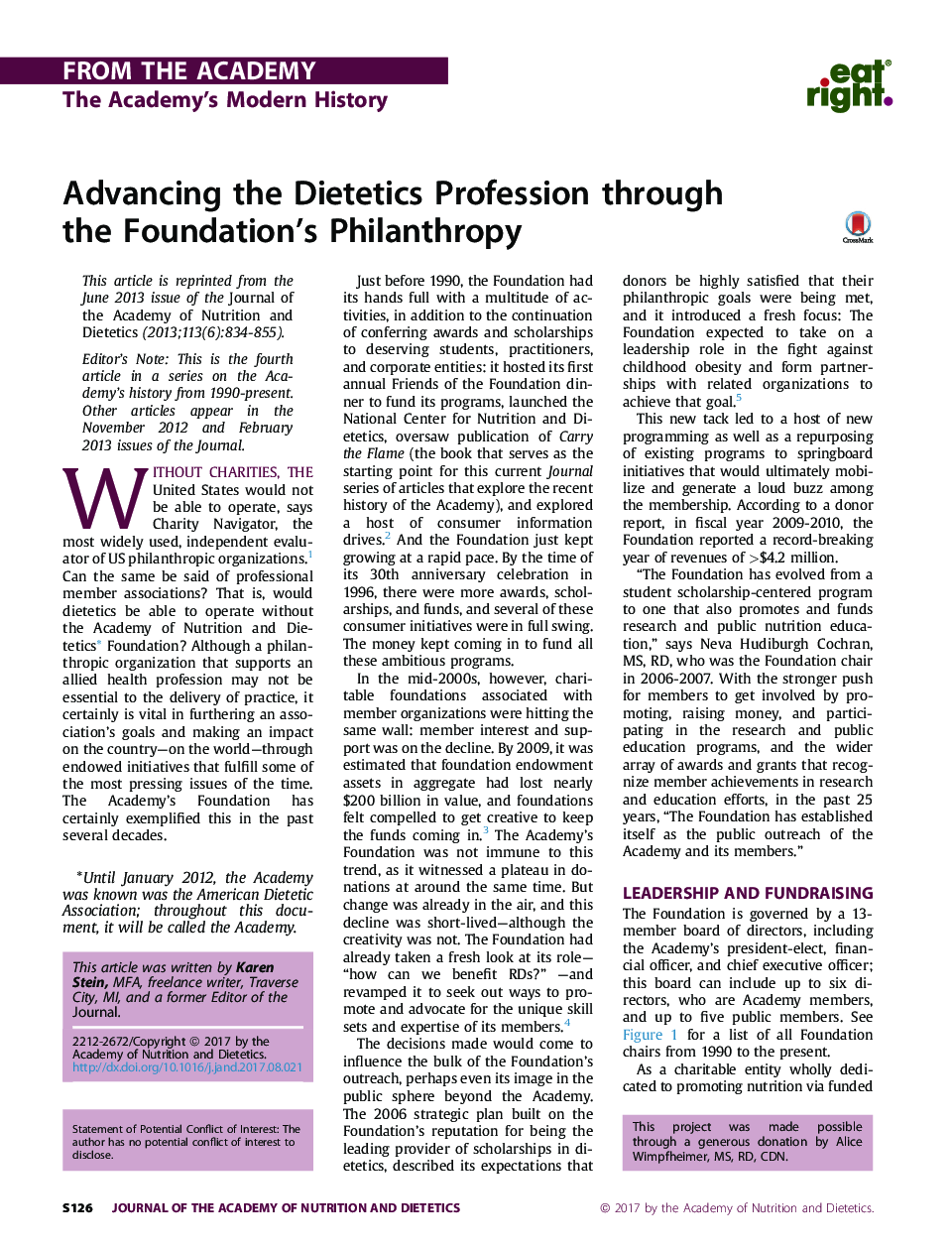 Advancing the Dietetics Profession through the Foundation's Philanthropy