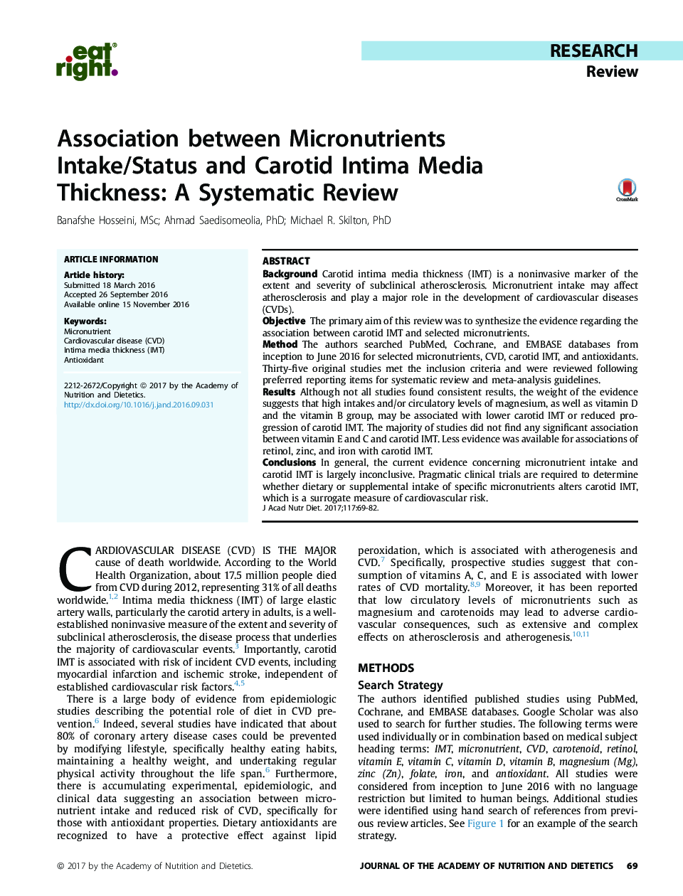 Association between Micronutrients Intake/Status and Carotid Intima Media Thickness: A Systematic Review
