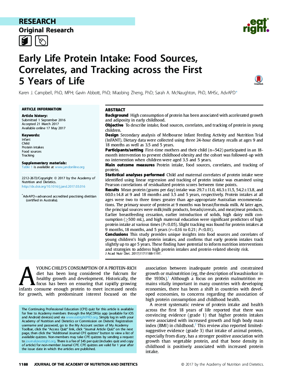 مصرف پروتئین زودرس: منابع غذایی، همبستگی و پیگیری در طول 5 سال اول زندگی 