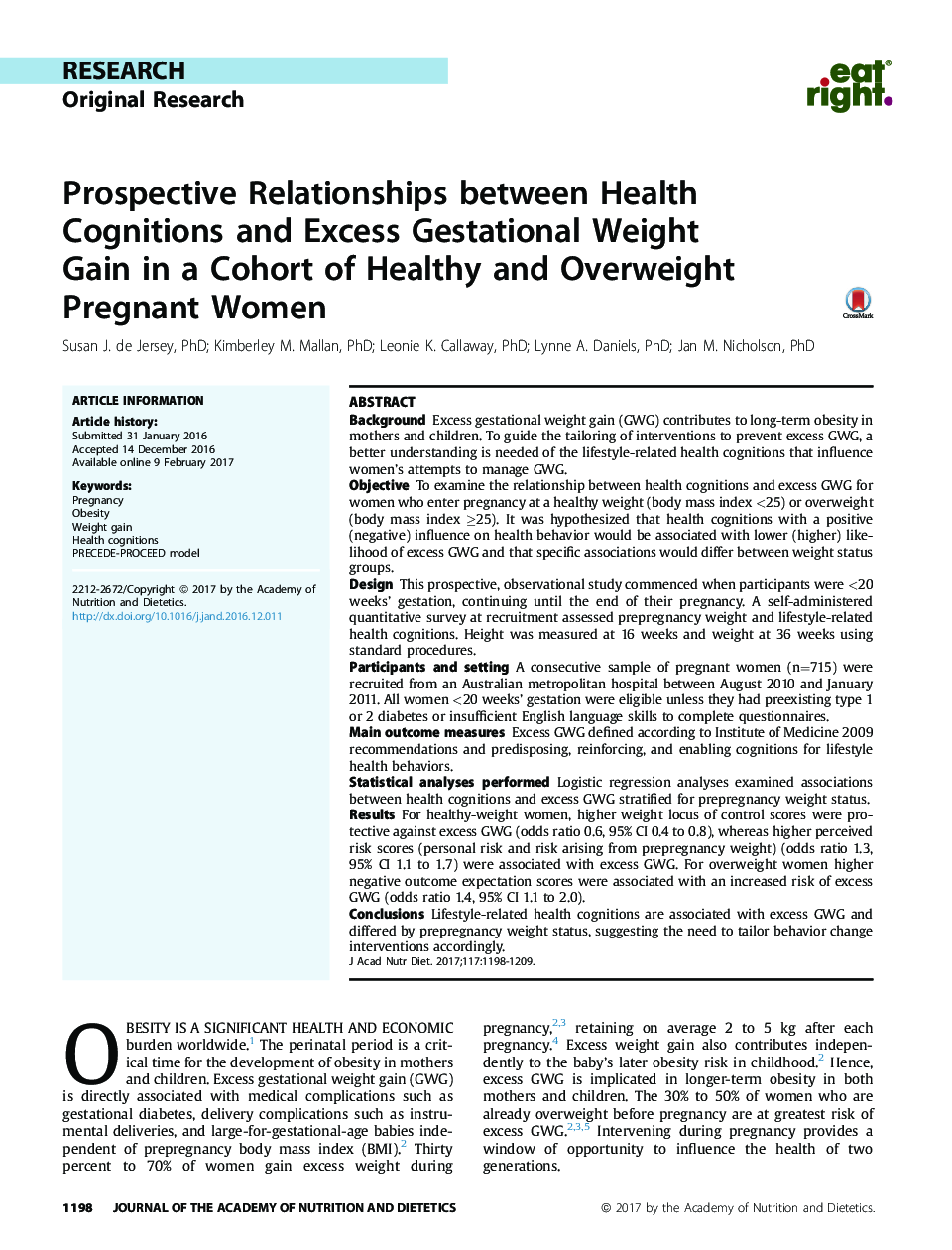 تحقیقات تحقیقاتی ارتباطات پیش بینی شده بین آگاهی های بهداشتی و افزایش وزن بیش از اندازه وزن بارداری در گروهی از زنان باردار سالم و اضافه وزن 