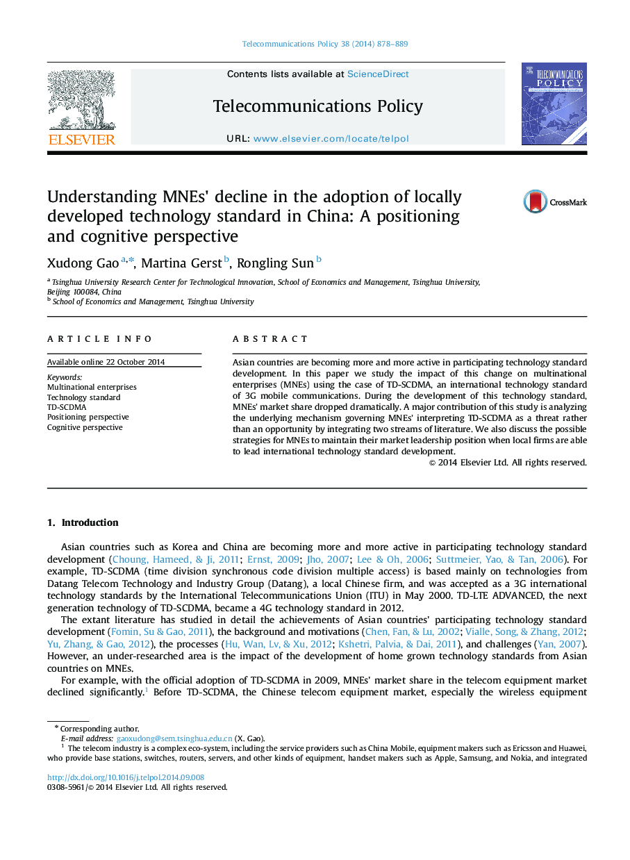 Understanding MNEs׳ decline in the adoption of locally developed technology standard in China: A positioning and cognitive perspective