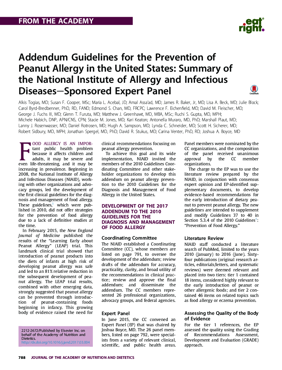 Addendum Guidelines for the Prevention of Peanut Allergy in the United States: Summary of the National Institute of Allergy and Infectious Diseases-Sponsored Expert Panel
