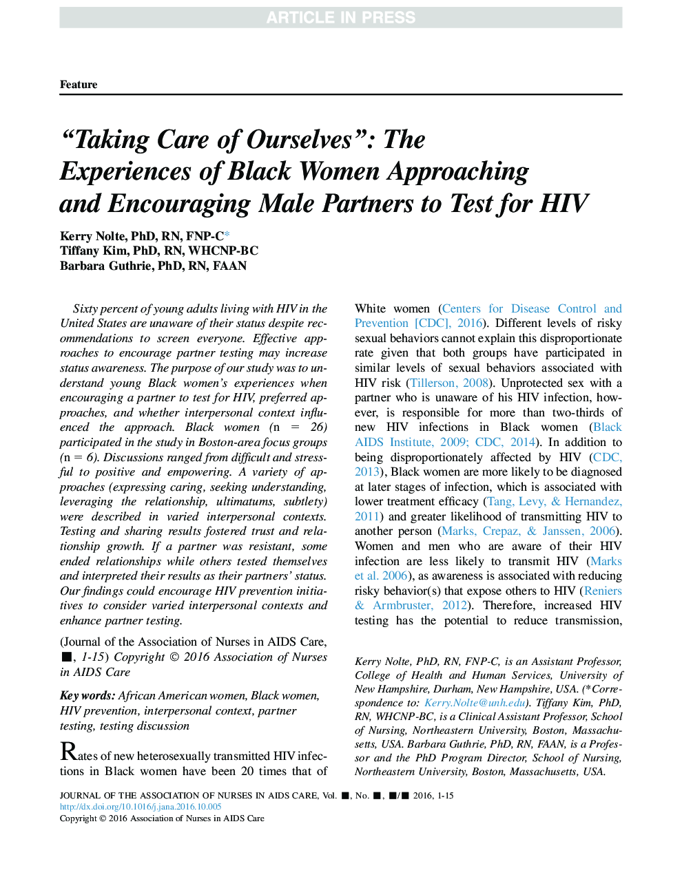 “Taking Care of Ourselves”: The Experiences of Black Women Approaching and Encouraging Male Partners to Test for HIV