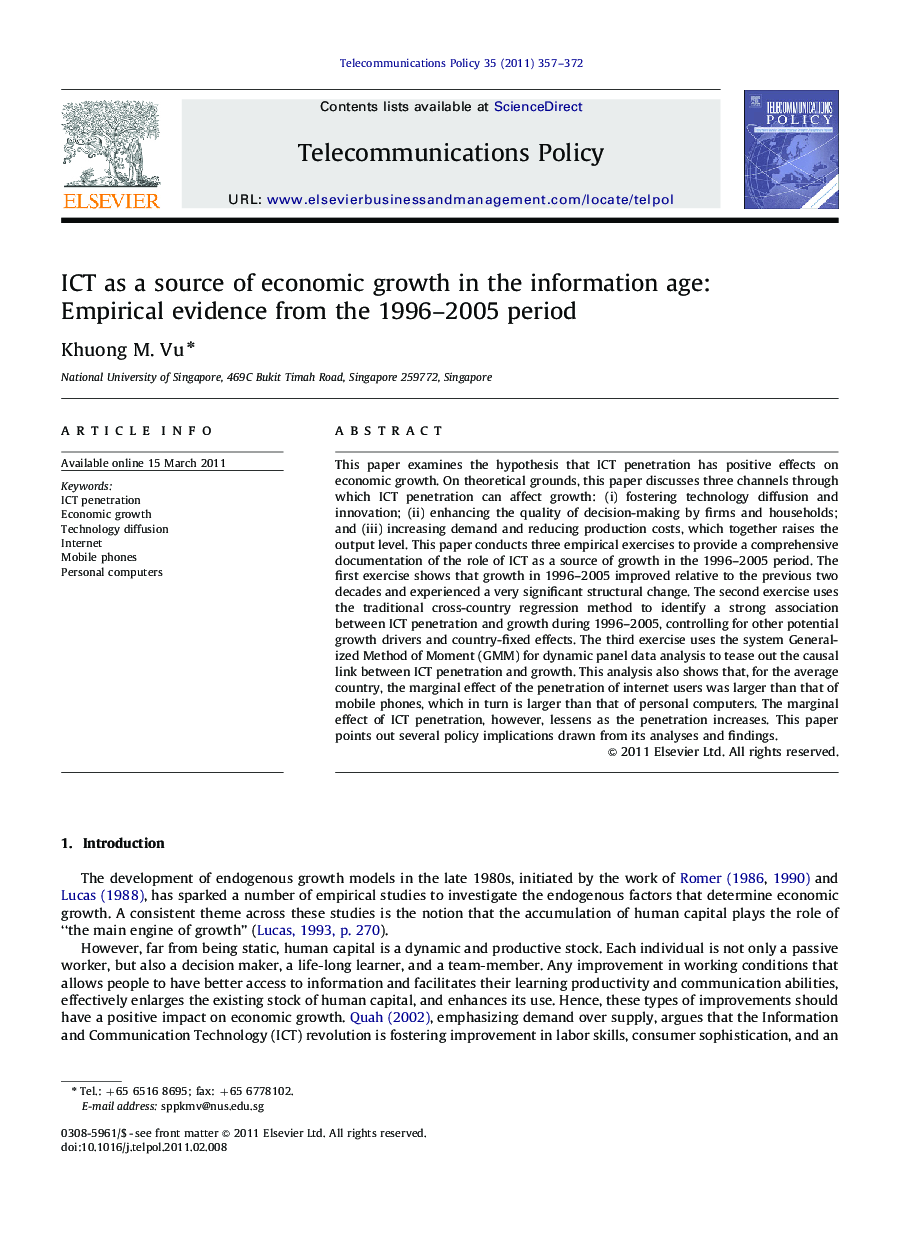 ICT as a source of economic growth in the information age: Empirical evidence from the 1996–2005 period