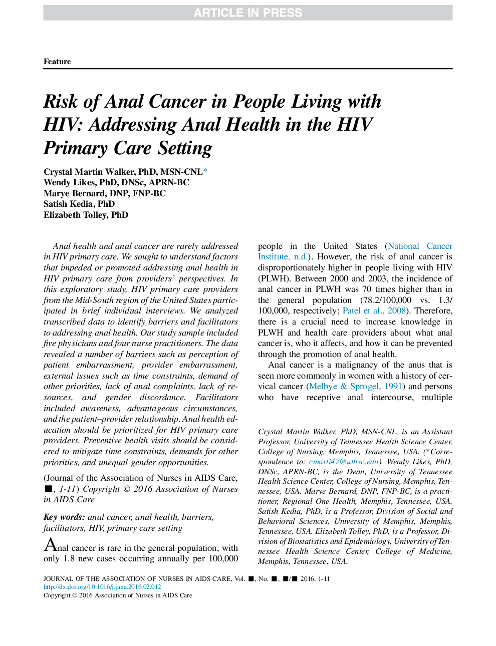 Risk of Anal Cancer in People Living with HIV: Addressing Anal Health in the HIV Primary Care Setting