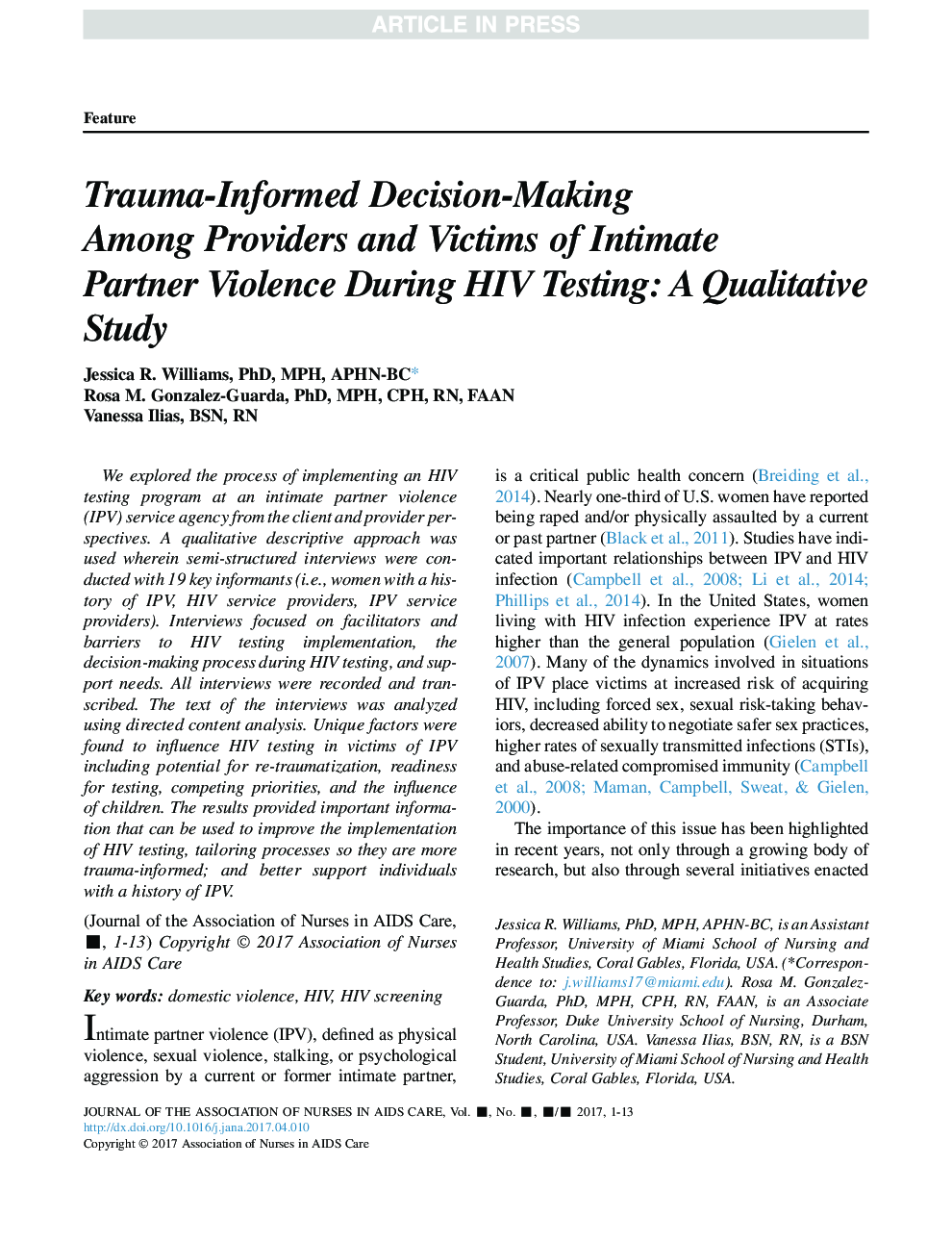 Trauma-Informed Decision-Making Among Providers and Victims of Intimate Partner Violence During HIV Testing: A Qualitative Study