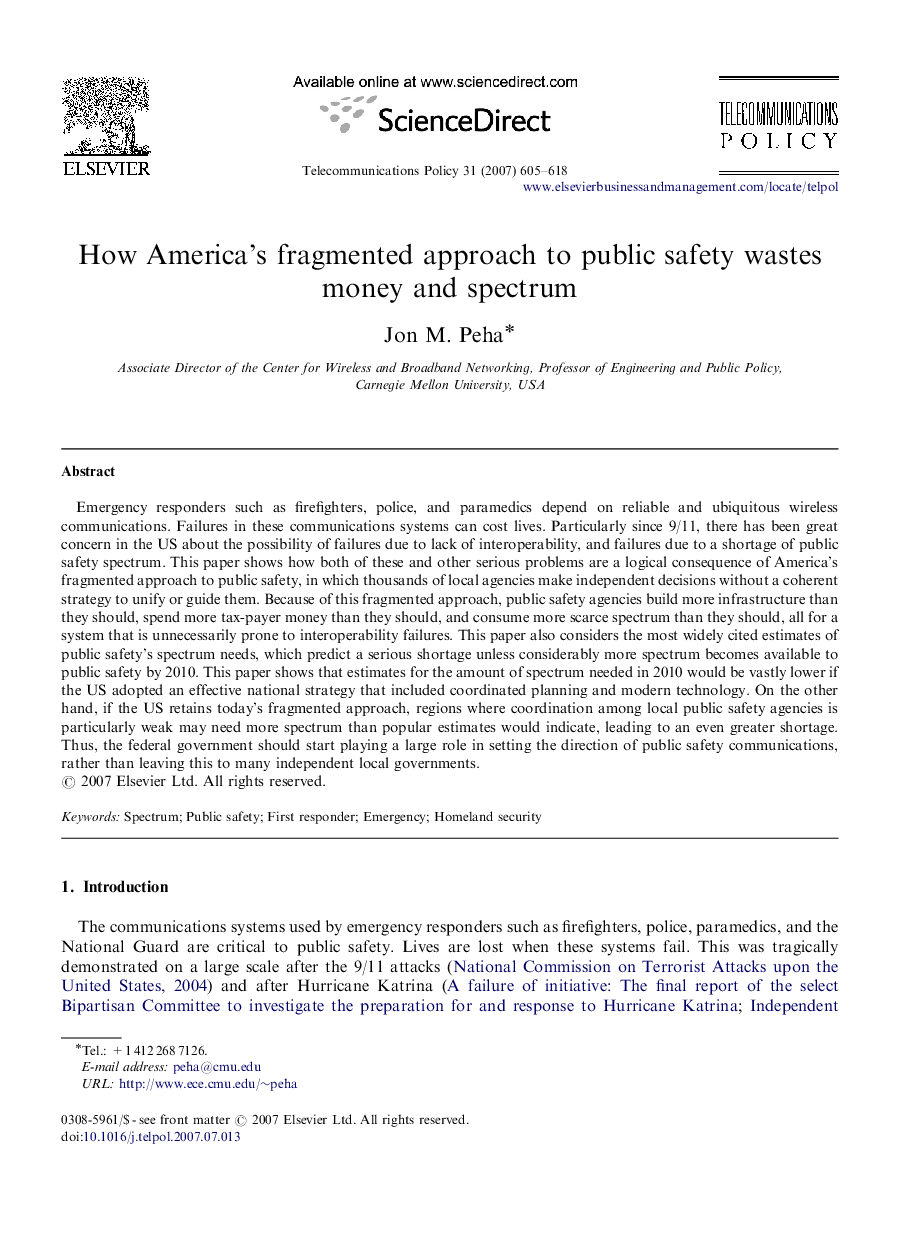عکس صفحه اول مقاله: How America's fragmented approach to public safety wastes money and spectrum How America's fragmented approach to public safety wastes money and spectrum