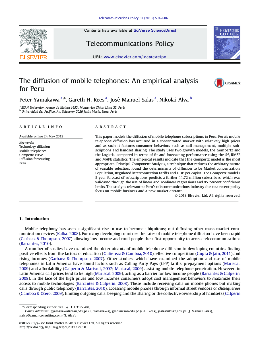 The diffusion of mobile telephones: An empirical analysis for Peru