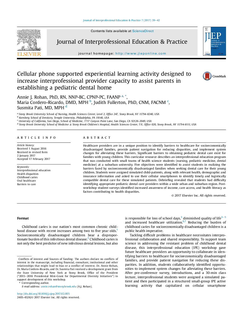 Cellular phone supported experiential learning activity designed to increase interprofessional provider capacity to assist parents in establishing a pediatric dental home