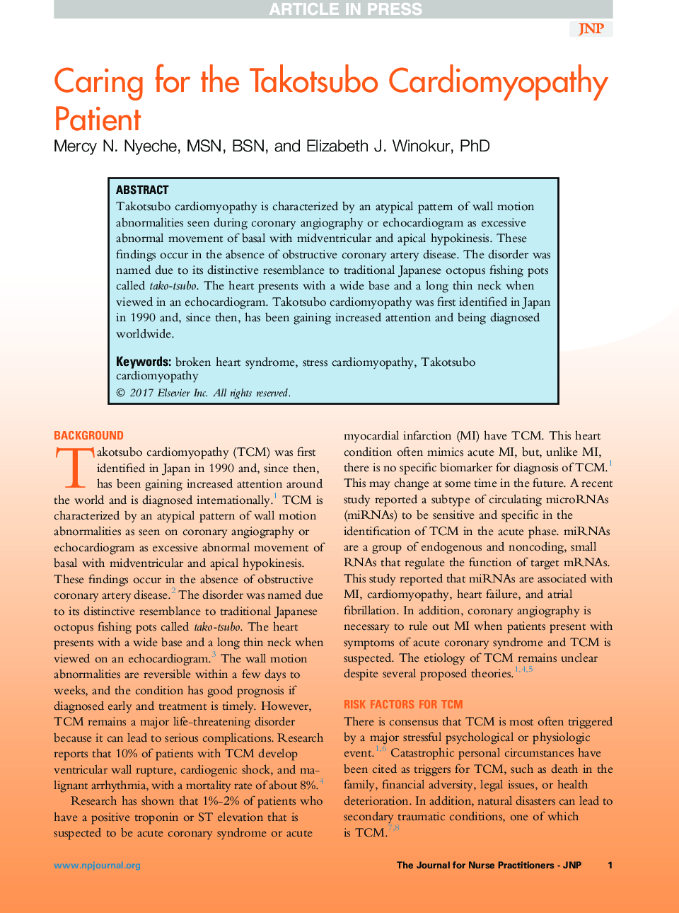 Caring for the Takotsubo Cardiomyopathy Patient