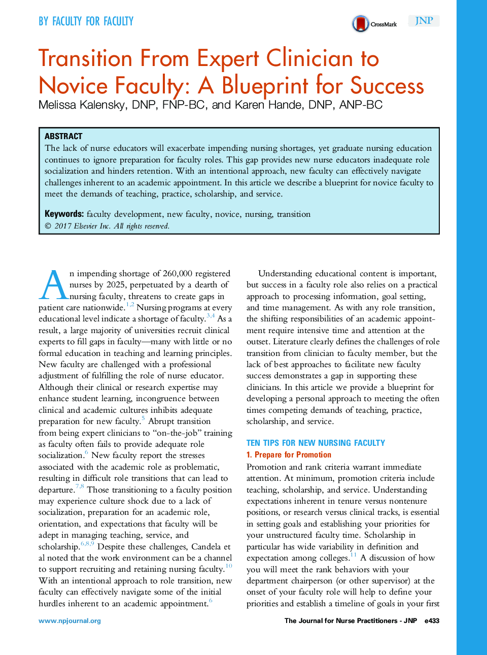 Transition From Expert Clinician to Novice Faculty: A Blueprint for Success