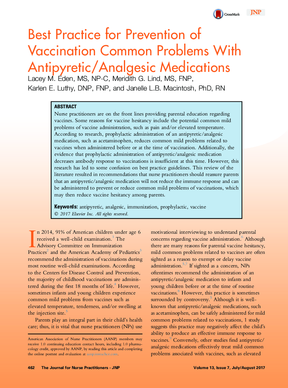 Best Practice for Prevention of Vaccination Common Problems With Antipyretic/Analgesic Medications