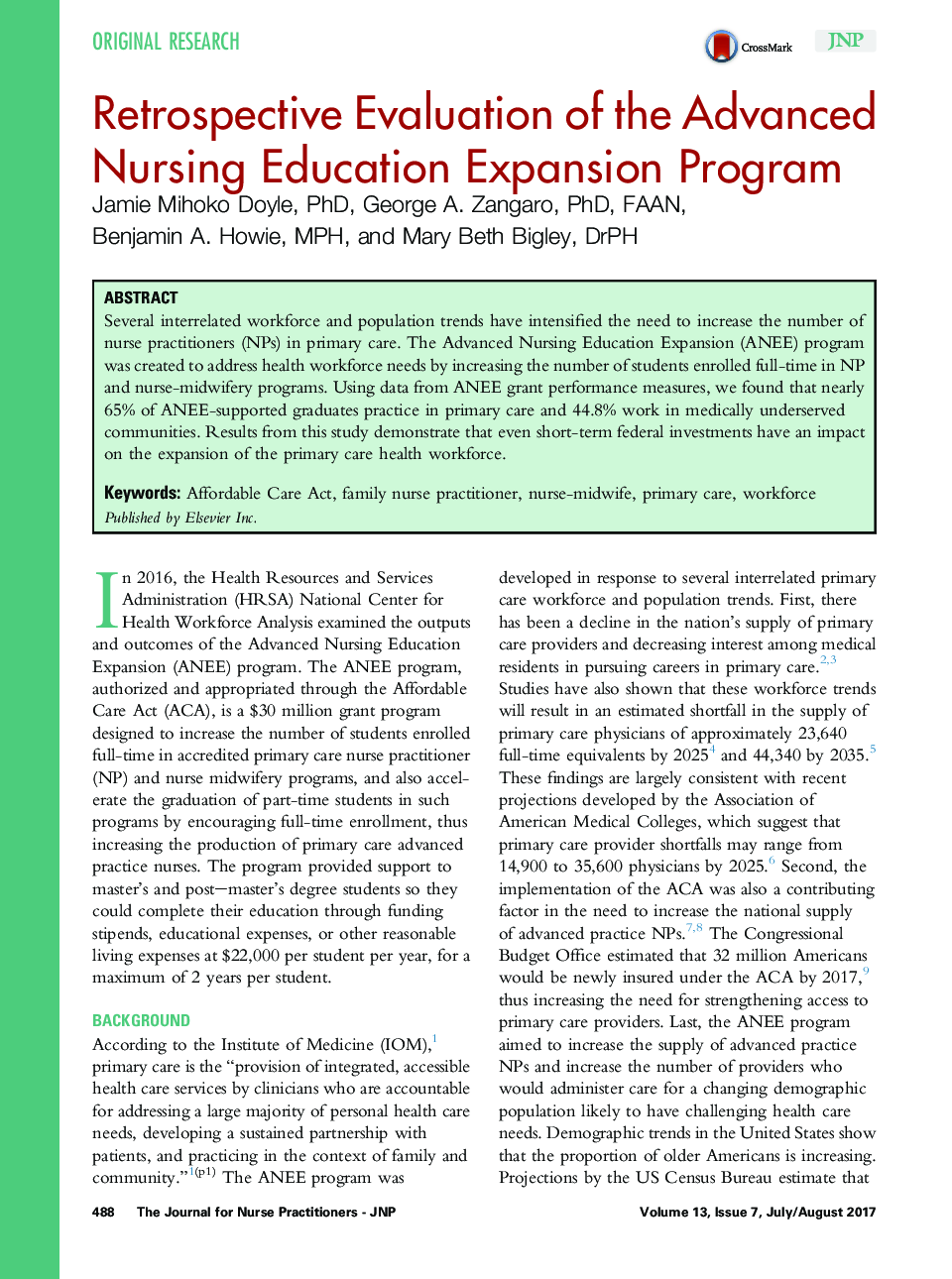 Retrospective Evaluation of the Advanced Nursing Education Expansion Program