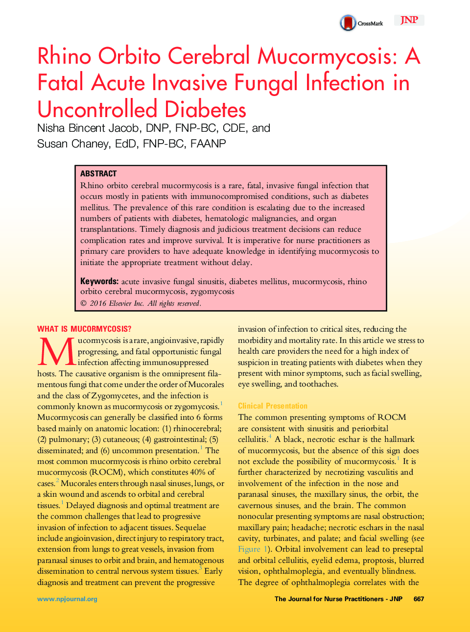 Rhino Orbito Cerebral Mucormycosis: A Fatal Acute Invasive Fungal Infection in Uncontrolled Diabetes