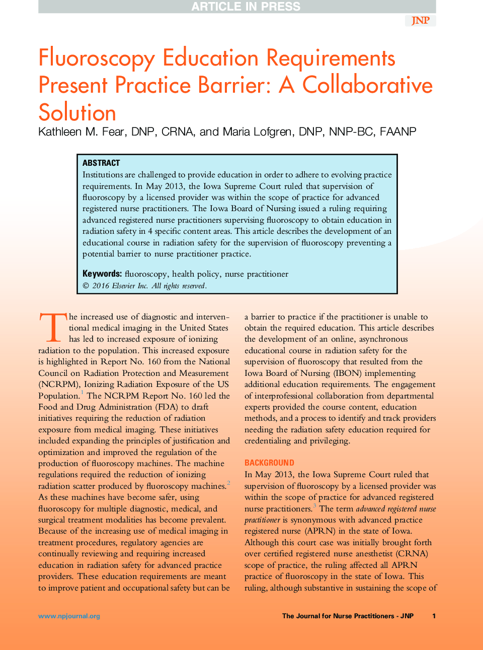 Fluoroscopy Education Requirements Present Practice Barrier: A Collaborative Solution