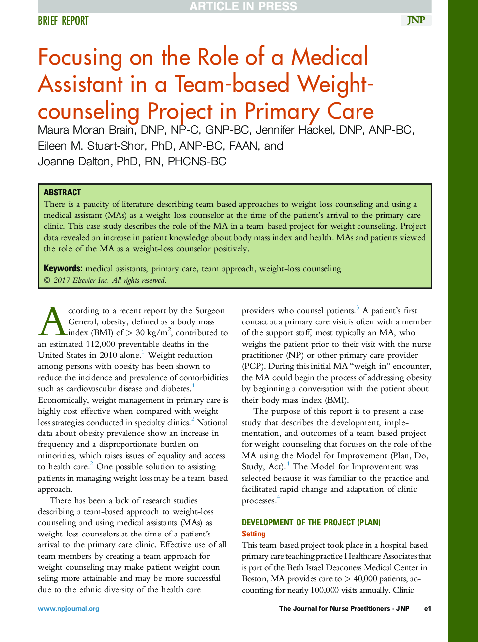 Focusing on the Role of a Medical Assistant in a Team-based Weight-counseling Project in Primary Care