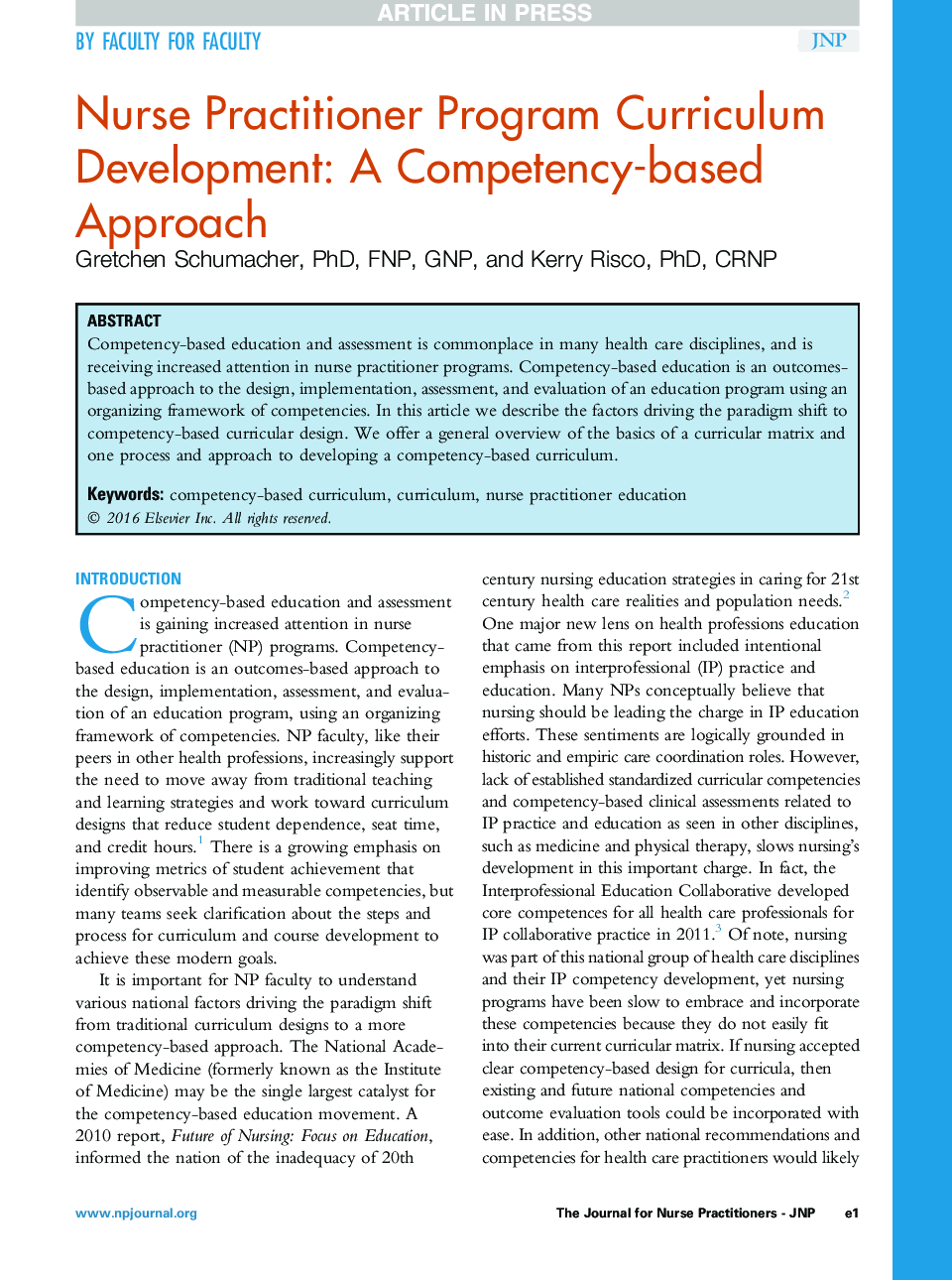 Nurse Practitioner Program Curriculum Development: A Competency-based Approach