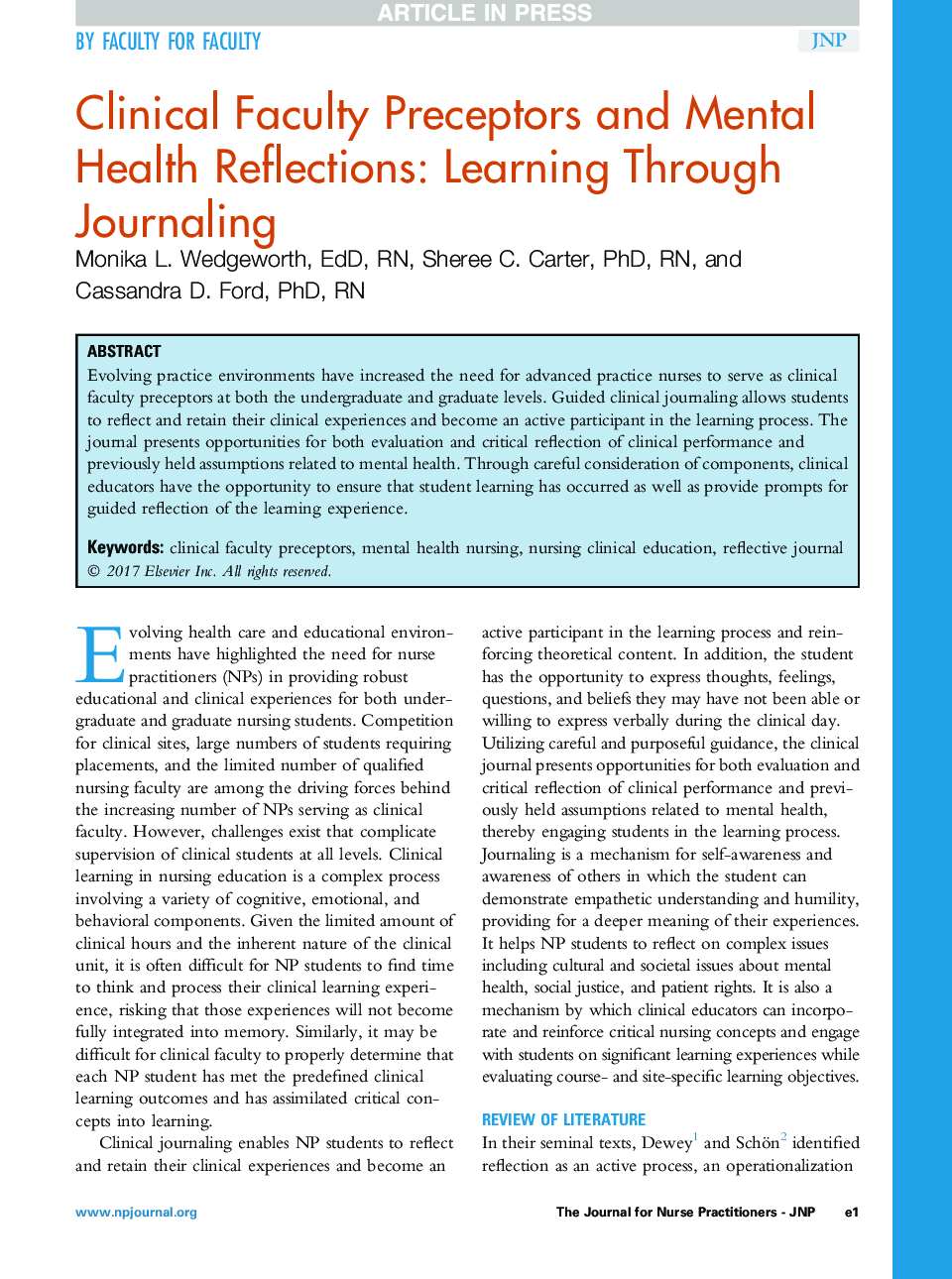 Clinical Faculty Preceptors and Mental Health Reflections: Learning Through Journaling