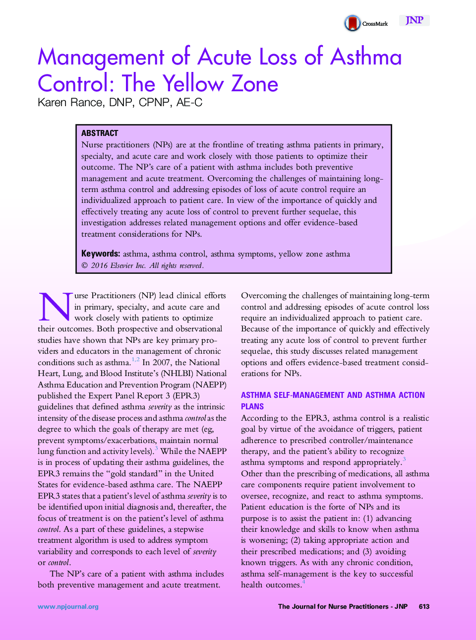 Management of Acute Loss of Asthma Control: The Yellow Zone