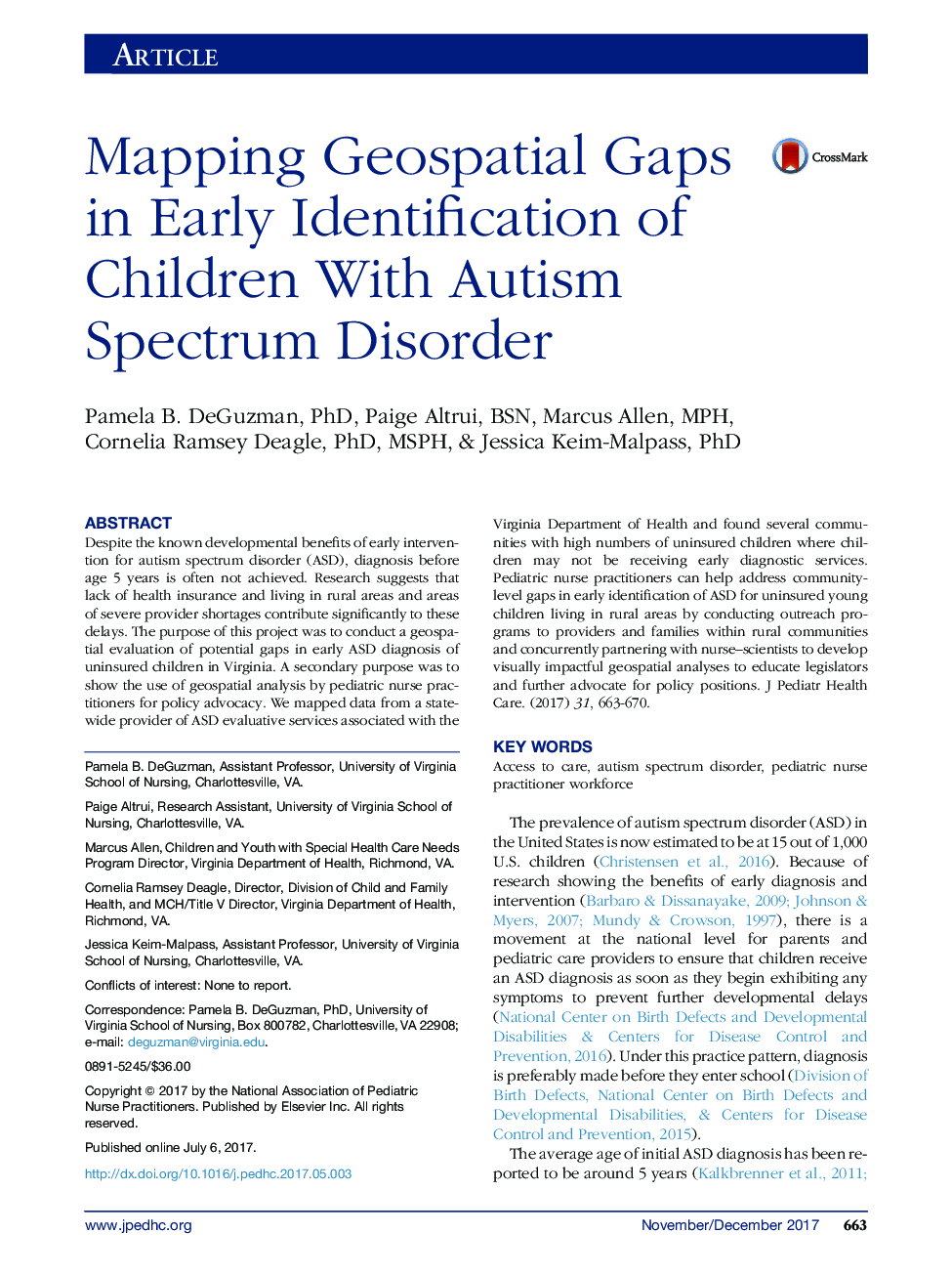 Mapping Geospatial Gaps in Early Identification of Children With Autism Spectrum Disorder