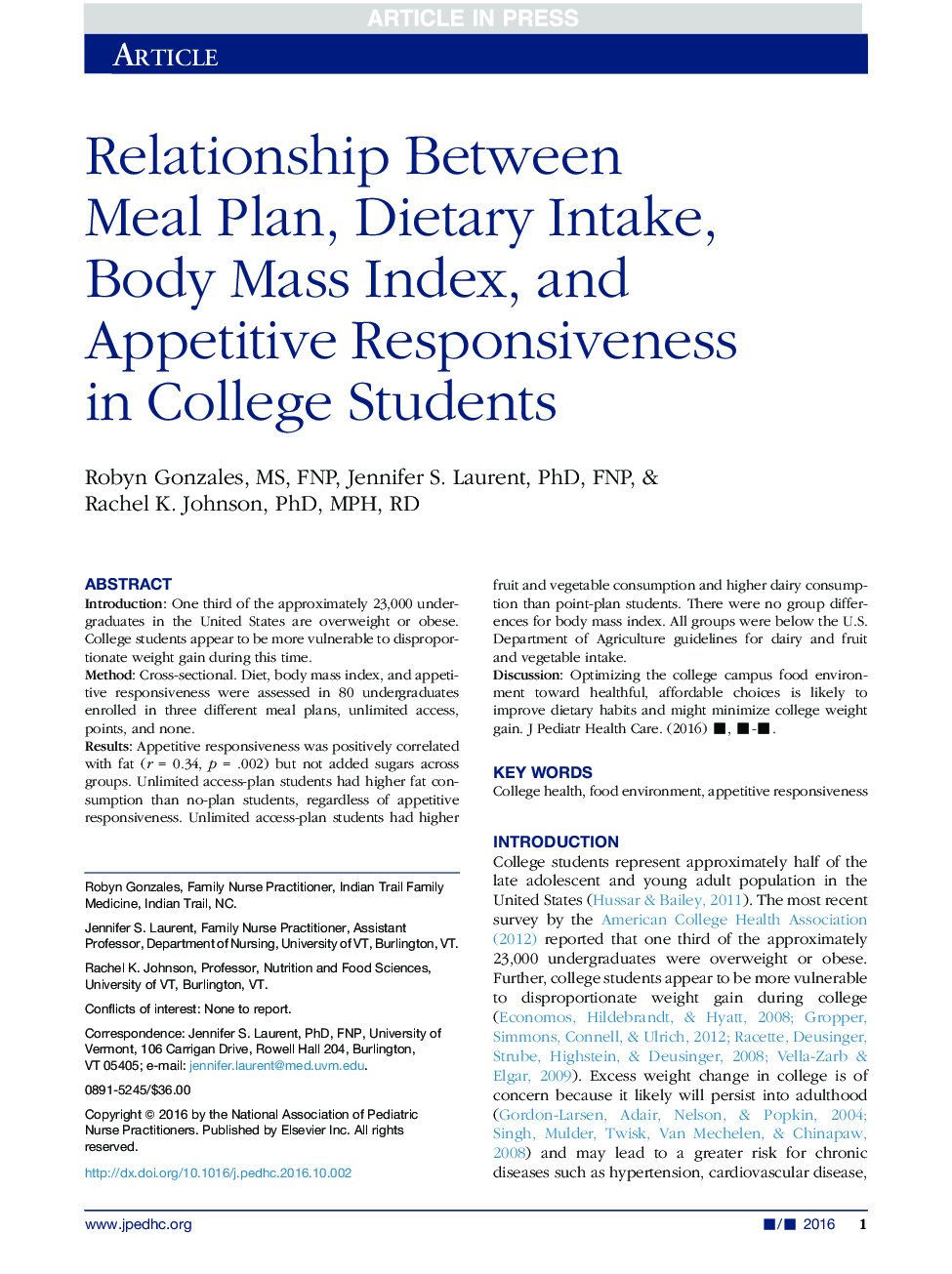 Relationship Between Meal Plan, Dietary Intake, Body Mass Index, and Appetitive Responsiveness in College Students
