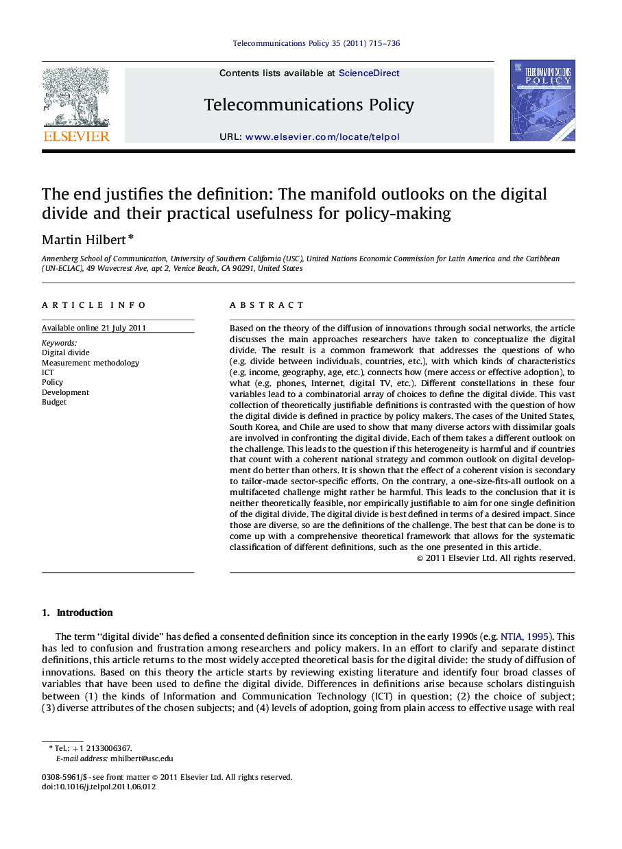 The end justifies the definition: The manifold outlooks on the digital divide and their practical usefulness for policy-making