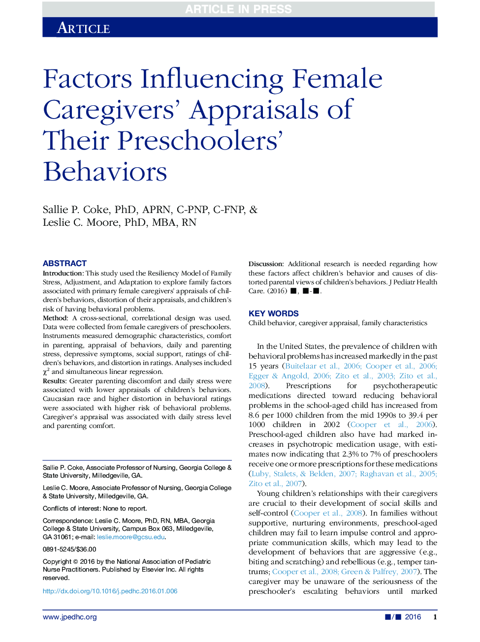 Factors Influencing Female Caregivers' Appraisals of Their Preschoolers' Behaviors