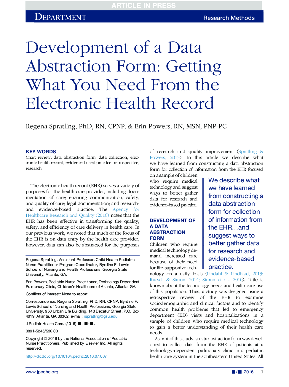 Development of a Data Abstraction Form: Getting What You Need From the Electronic Health Record