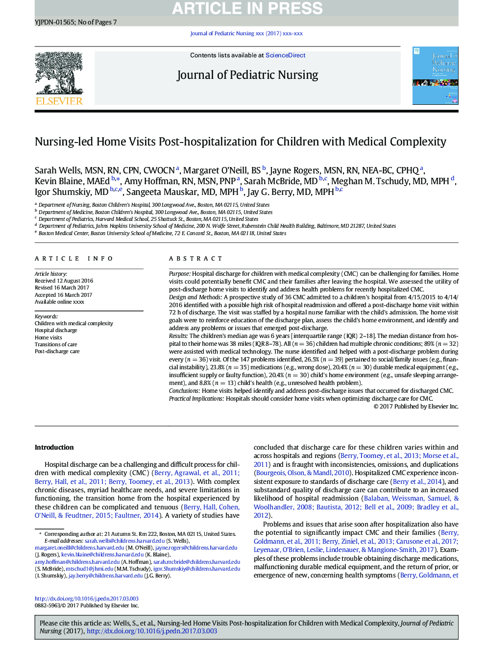 Nursing-led Home Visits Post-hospitalization for Children with Medical Complexity