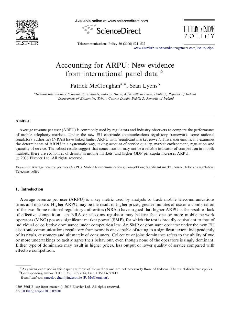 Accounting for ARPU: New evidence from international panel data 