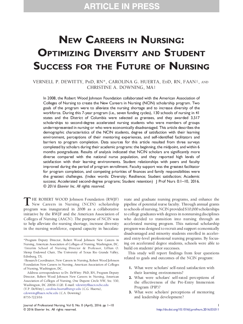 New Careers in Nursing: Optimizing Diversity and Student Success for the Future of Nursing