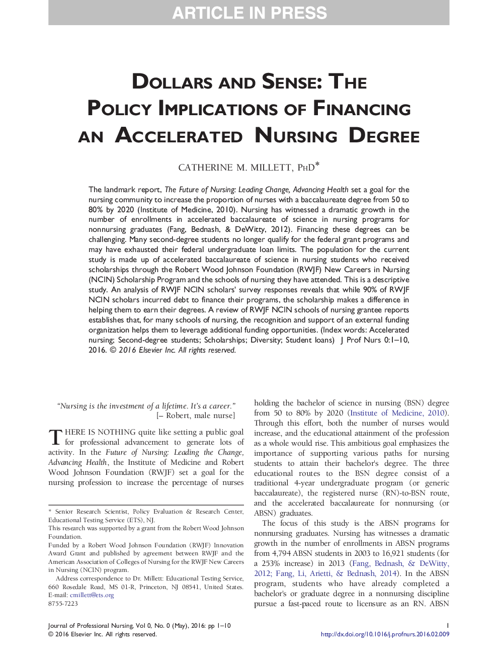 Dollars and Sense: The Policy Implications of Financing an Accelerated Nursing Degree