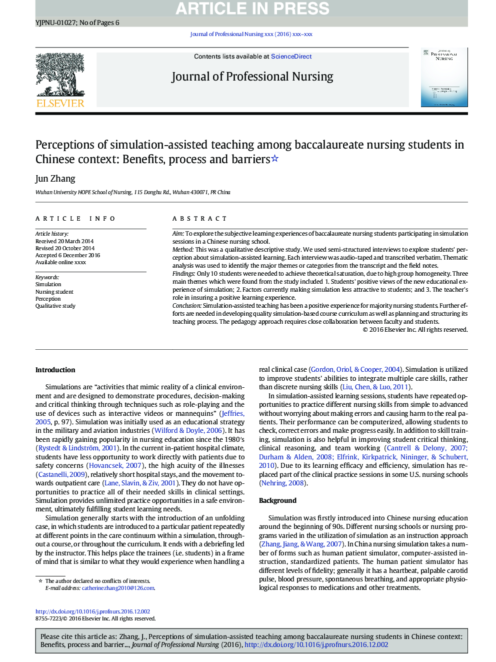 Perceptions of simulation-assisted teaching among baccalaureate nursing students in Chinese context: Benefits, process and barriers