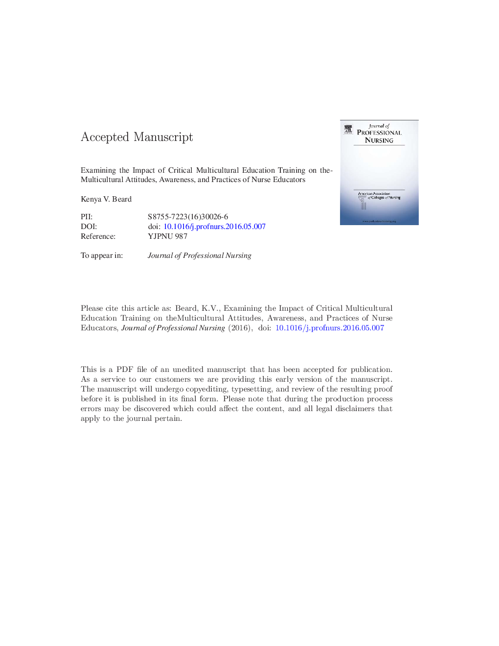 Examining the Impact of Critical Multicultural Education Training on the Multicultural Attitudes, Awareness, and Practices of Nurse Educators