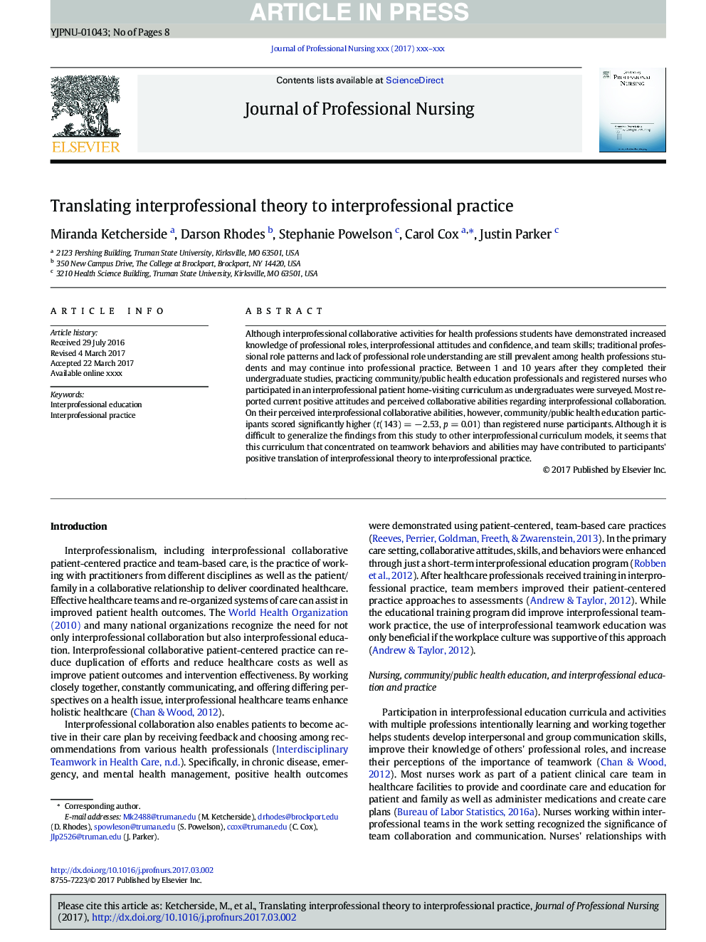 Translating interprofessional theory to interprofessional practice