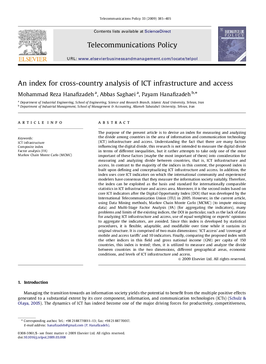 An index for cross-country analysis of ICT infrastructure and access