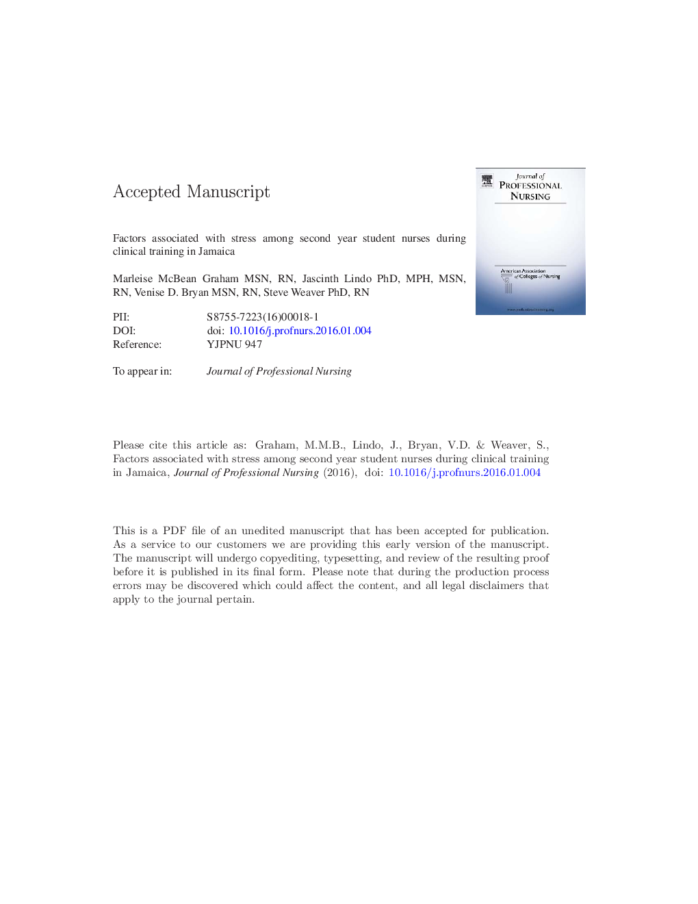 Factors Associated With Stress Among Second Year Student Nurses During Clinical Training in Jamaica