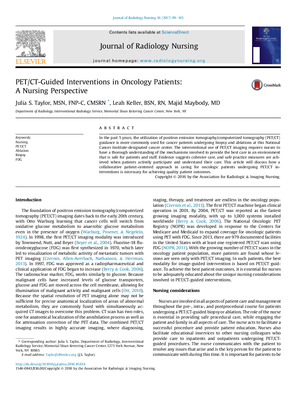 PET/CT-Guided Interventions in Oncology Patients: A Nursing Perspective