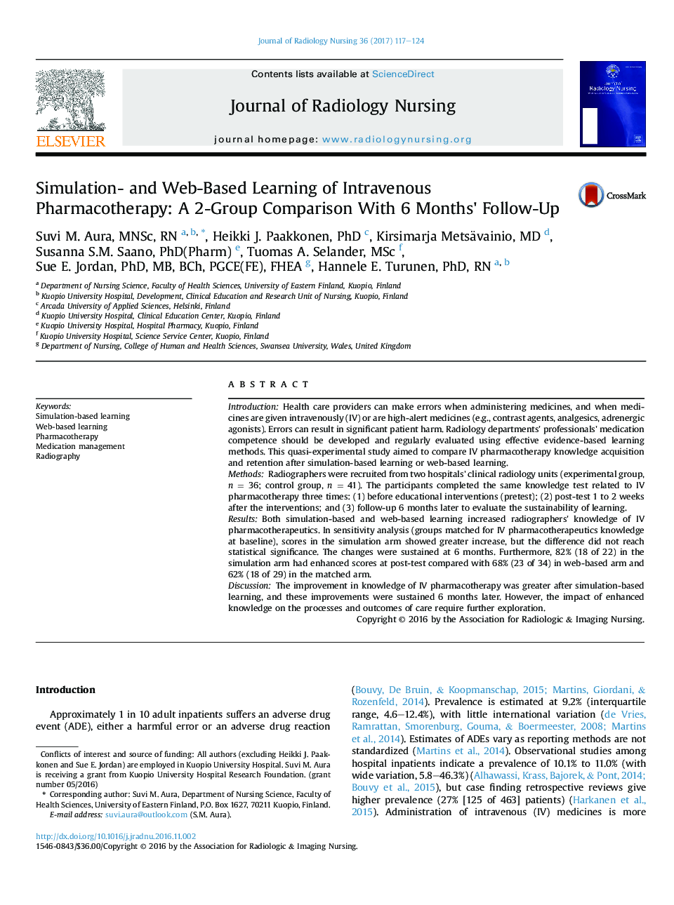 Simulation- and Web-Based Learning of Intravenous Pharmacotherapy: A 2-Group Comparison With 6 Months' Follow-Up